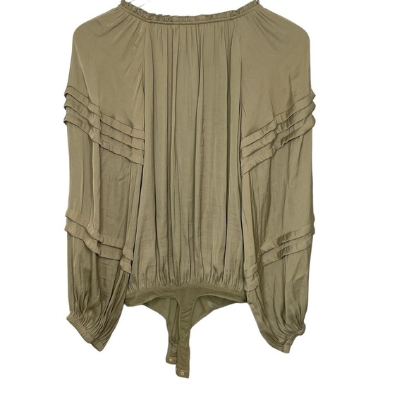 Intimately Free People Champagne V-neck W/Ties Poet Sleeves Thong Bodysuit Sz XS - Picture 4 of 13